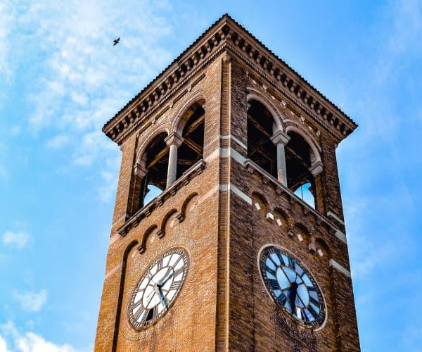 Factory 52 clock tower in Norwood, site of the Braxton World Cup Village